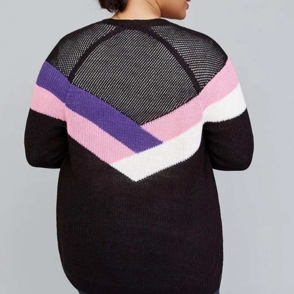 Lane Bryant Colorblocked Sweater black sweater with purple/pink chevron Sz 22/24